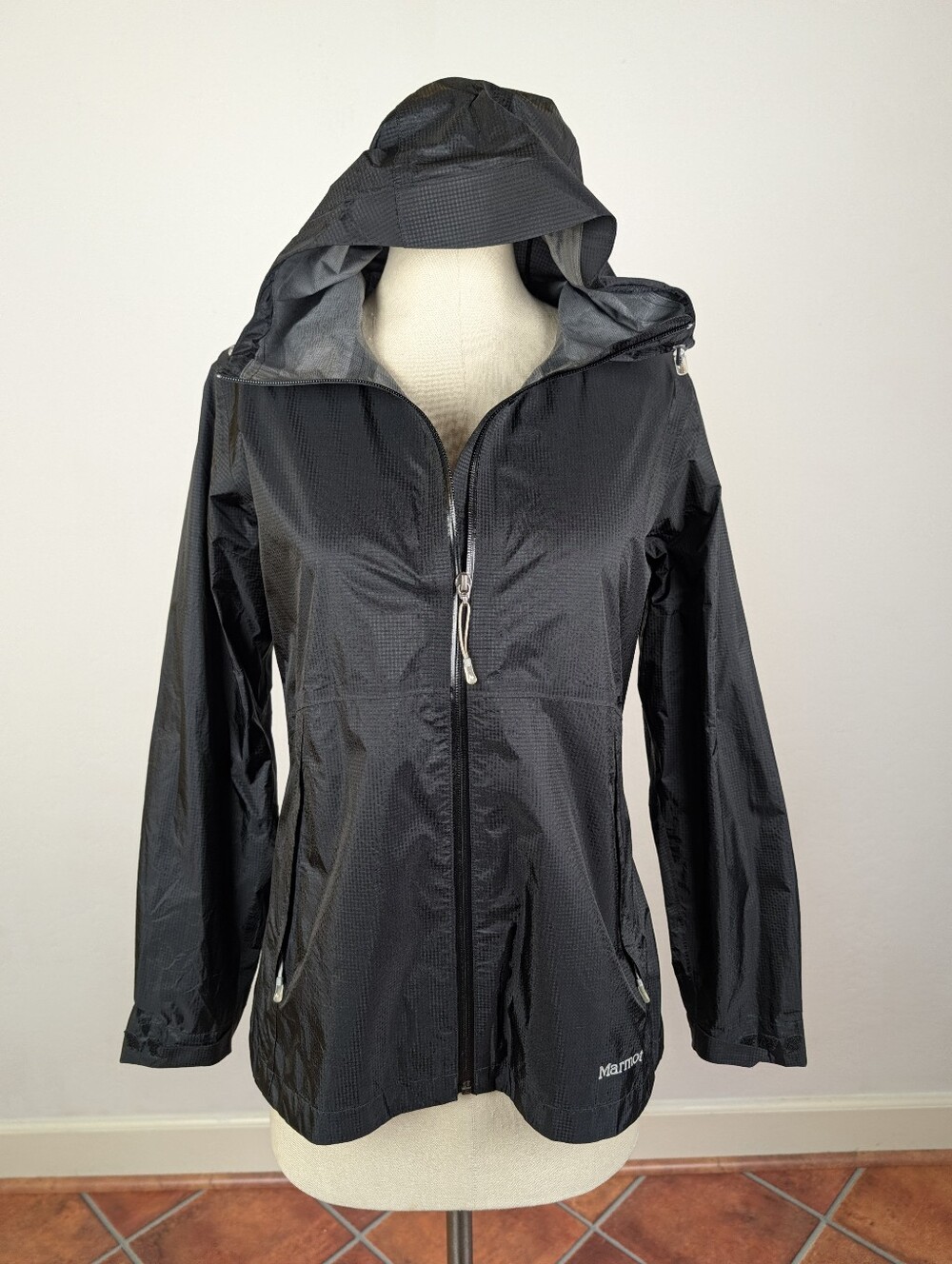 Marmot Black Hooded Packable Rain Shell